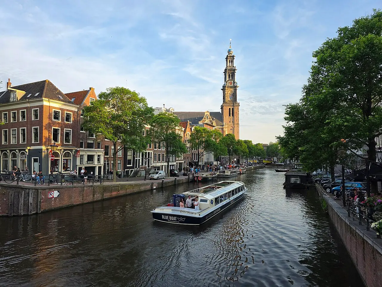 A tour boat on an Amsterdam canal