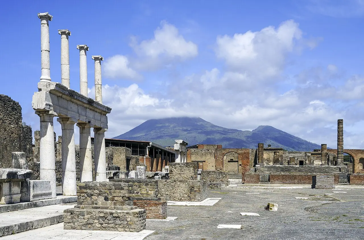 The forum of Pompeii with Vesuvius behind