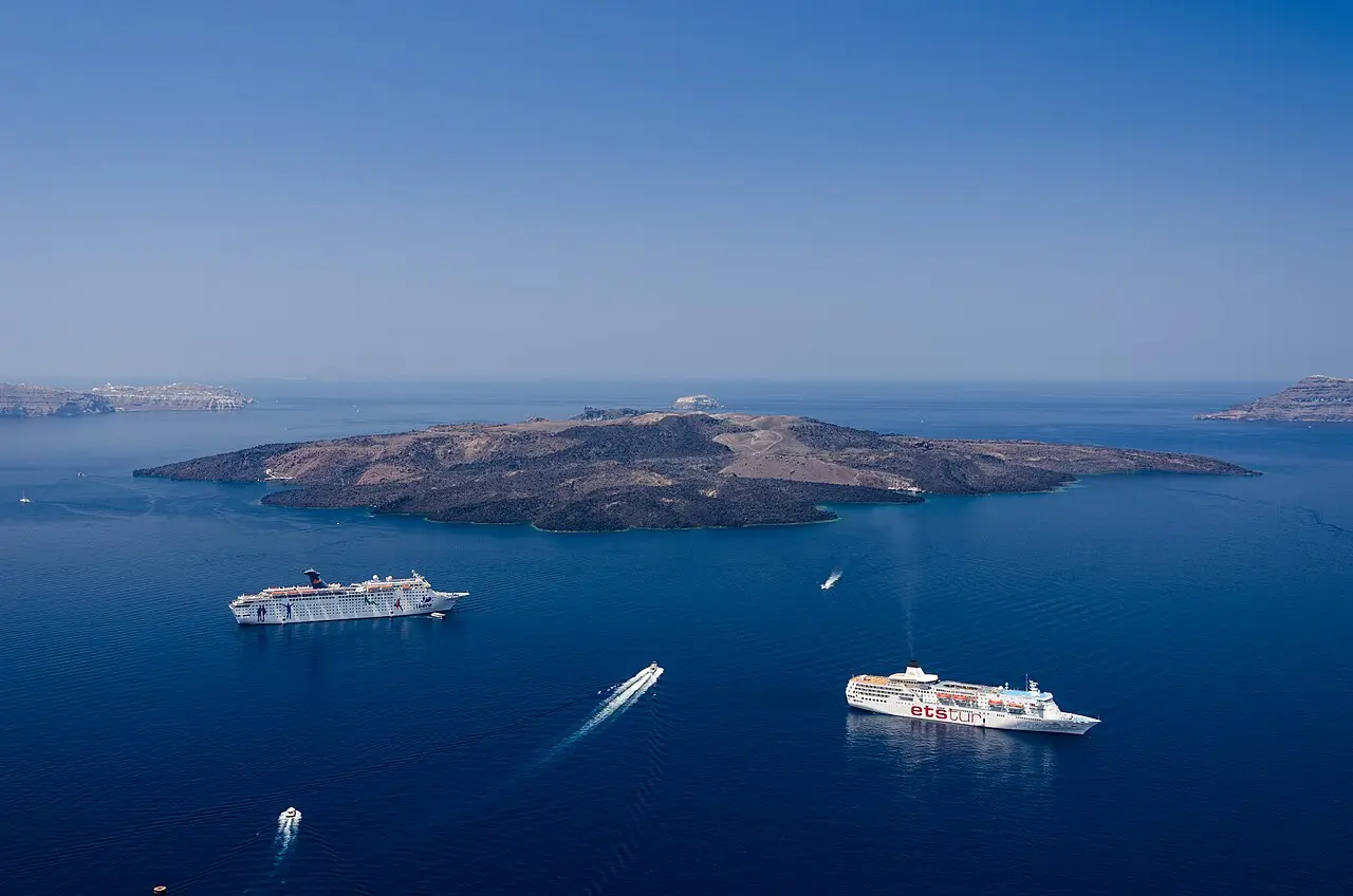 Boats in Santorini's caldera