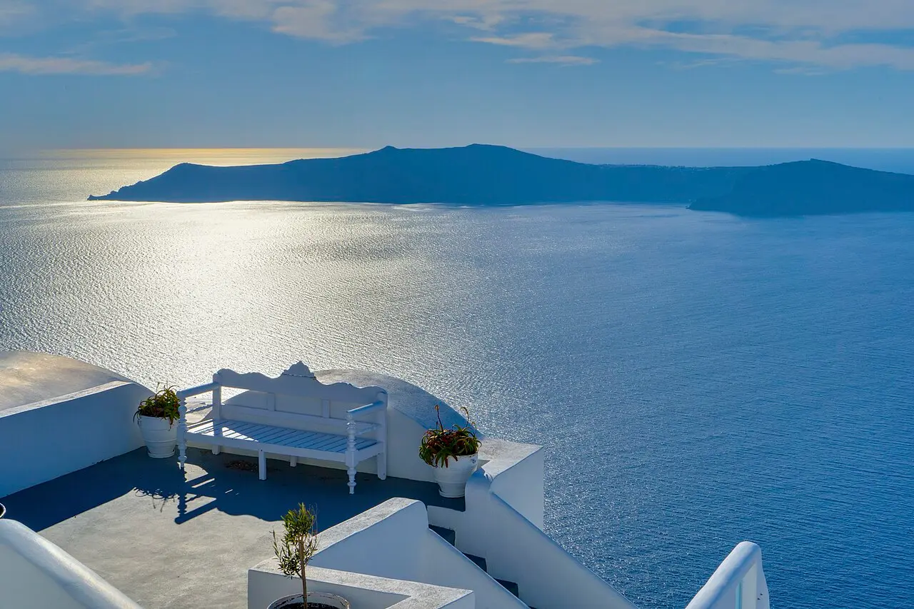 The caldera from a terrace in Santorini