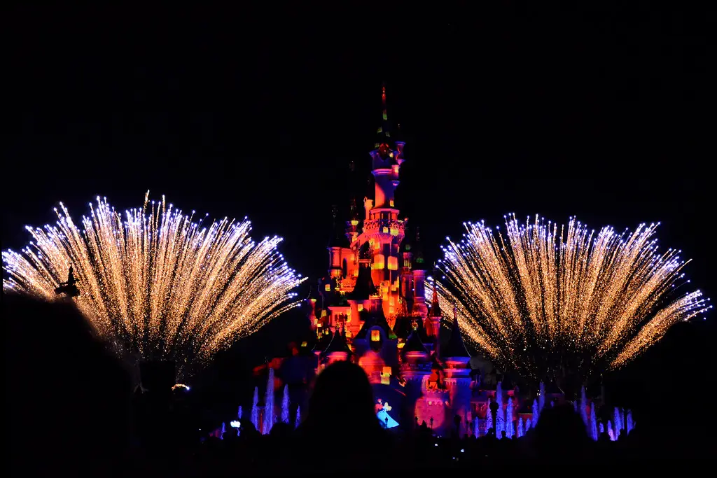 Fireworks over the castle at Disneyland Paris
