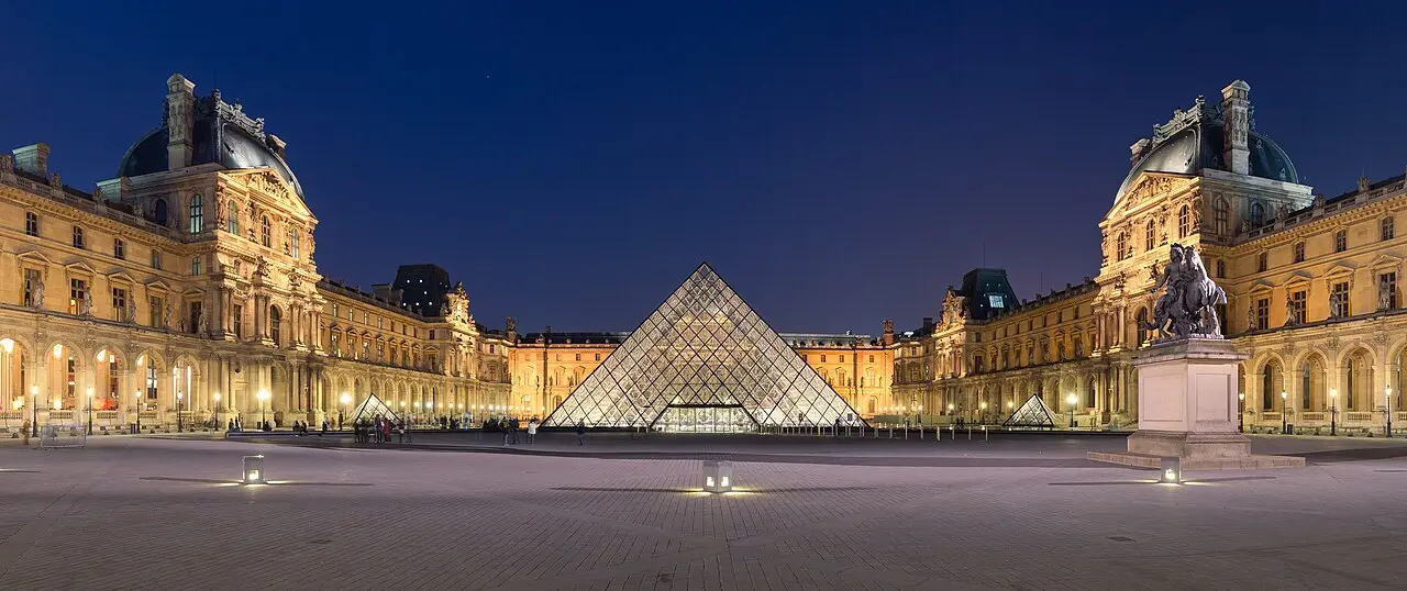 The Louvre pyramid at dusk