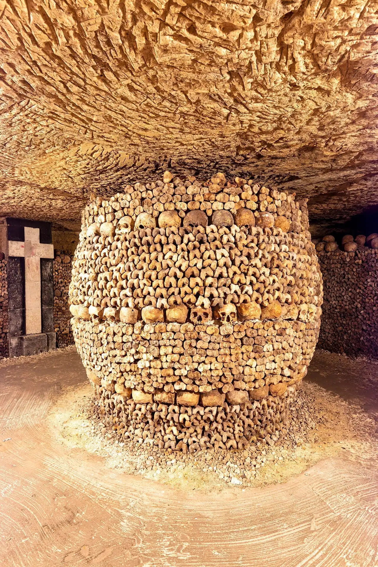 Walls of bones in the Paris Catacombs