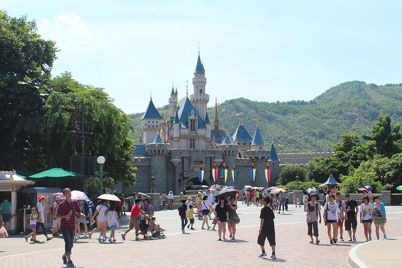 The castle at Hong Kong Disneyland on a sunny day