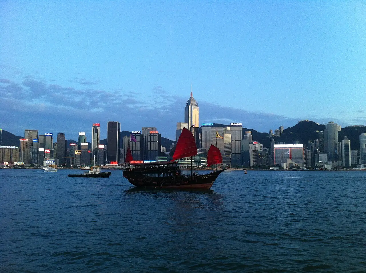 A traditional junk boat on Victoria Harbour