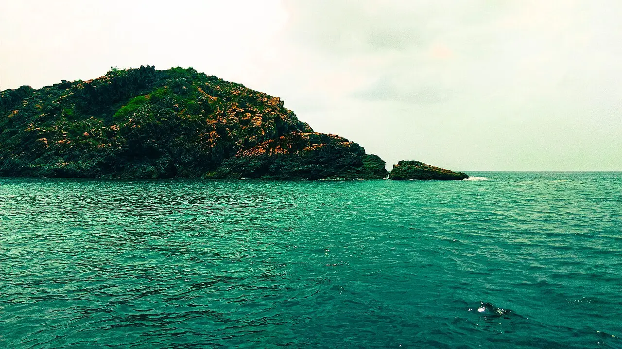 Clear green water off an island near Goa's dive sites