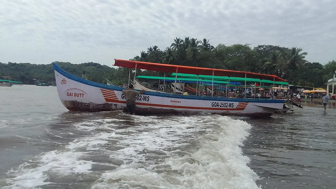 Goan tour boats pulled up on the beach