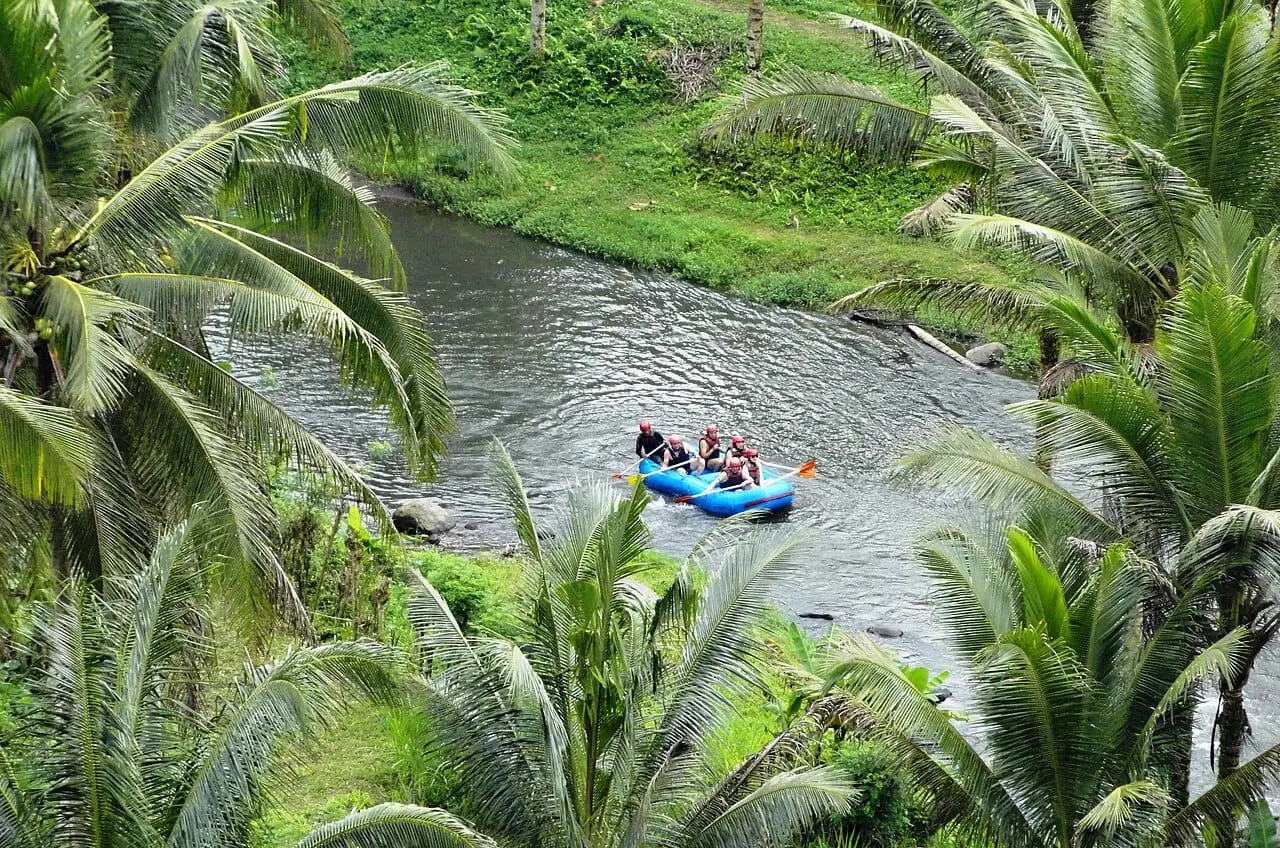 Rafting through the jungle gorge of the Ayung Valley