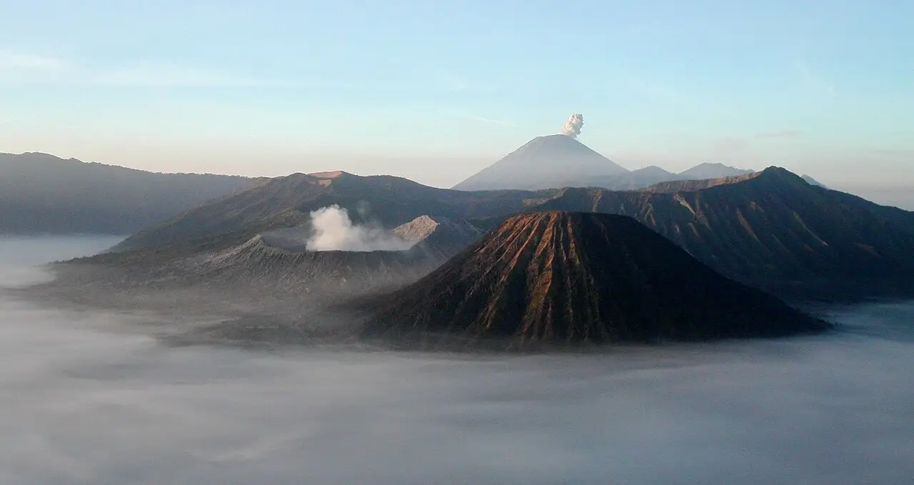 Mount Bromo and the Sea of Sand under morning mist