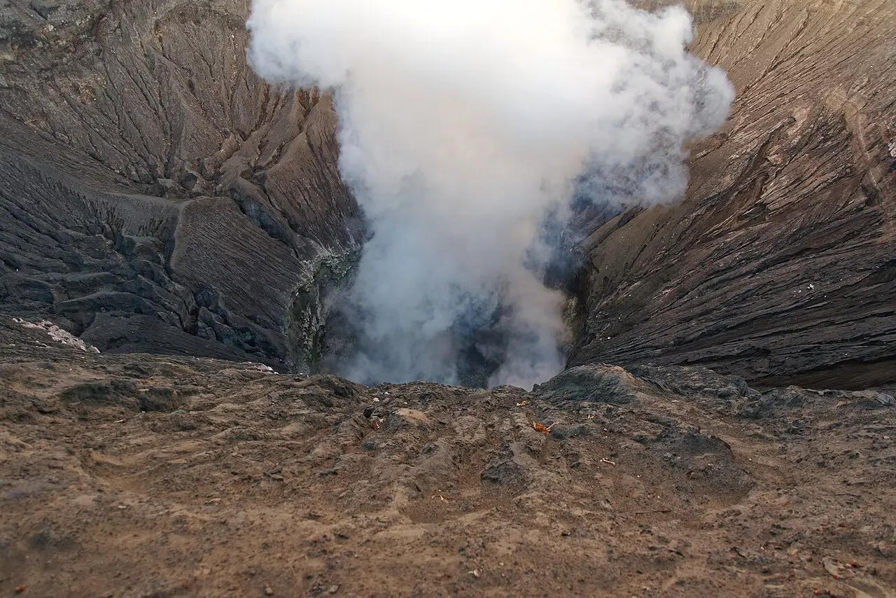 Steam rising from the crater of Mount Bromo