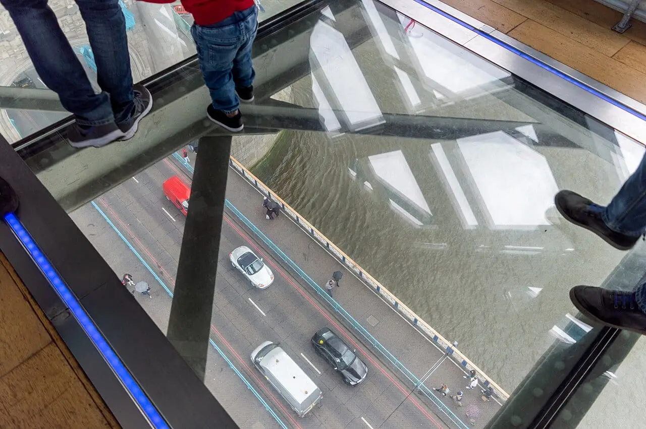 The glass floor of Tower Bridge's high-level walkway