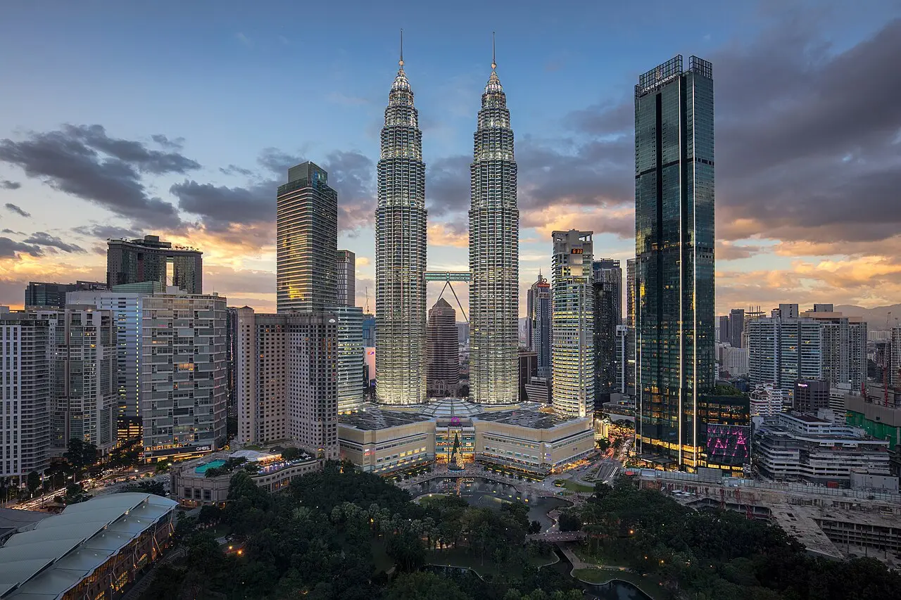Kuala Lumpur's skyline at sunset, seen from above