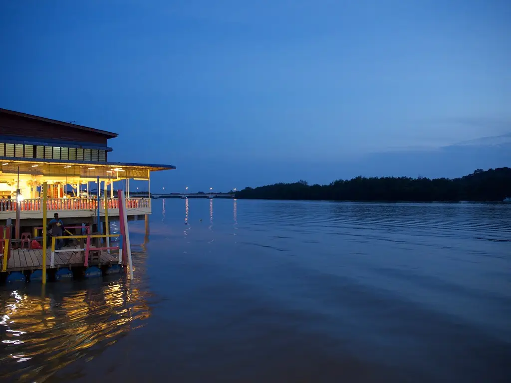 Riverside restaurant at dusk on the Selangor River