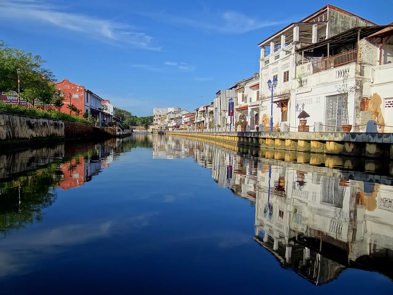 Old houses reflected in the Malacca River
