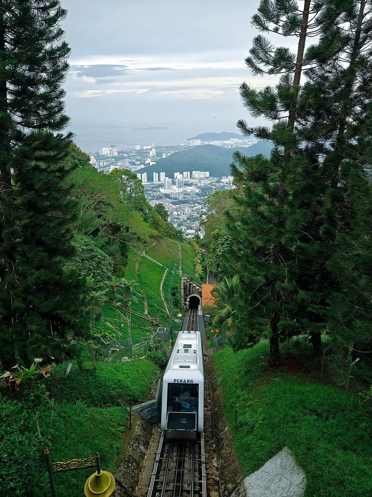 The Penang Hill funicular climbing through the forest