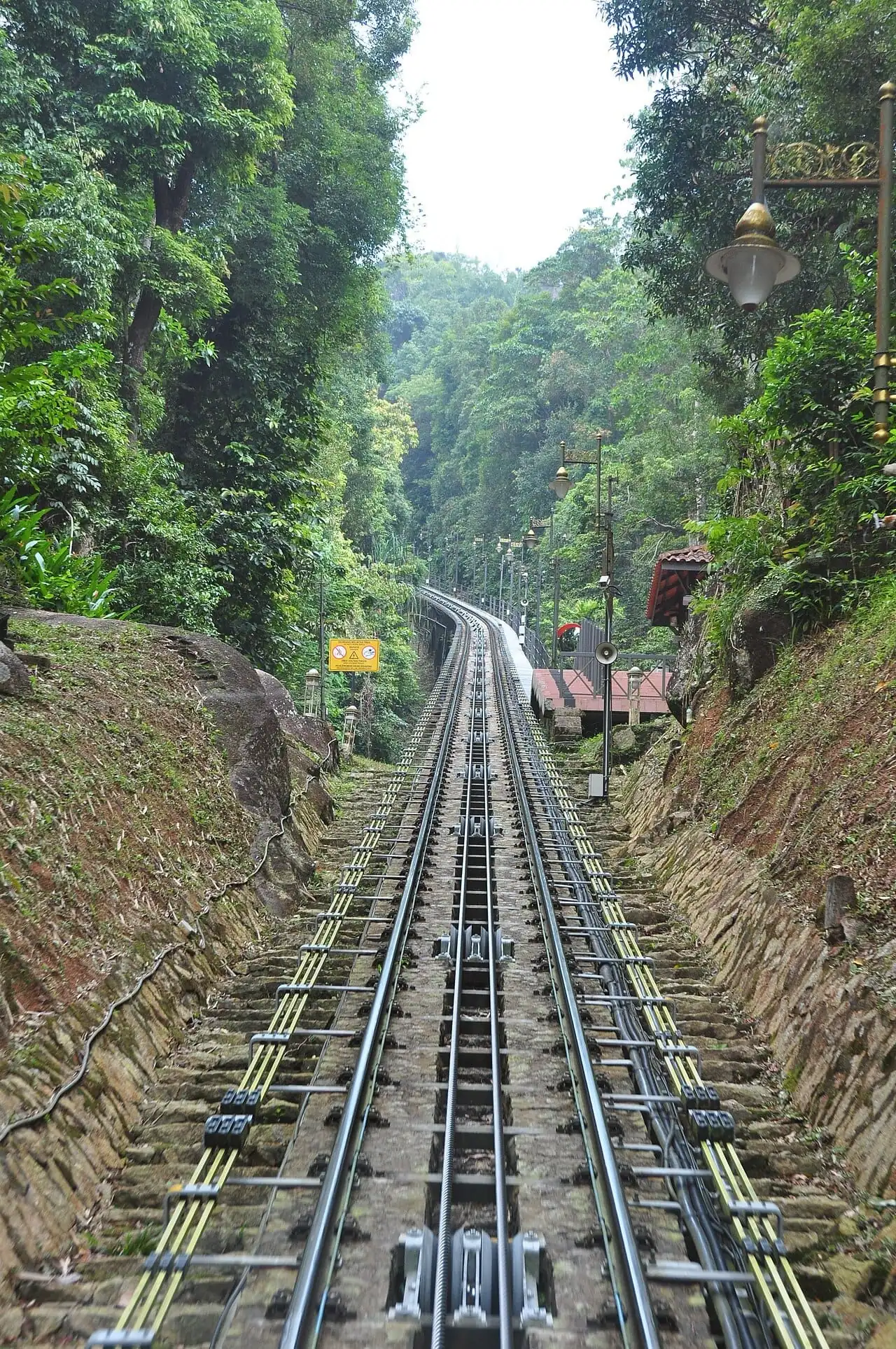 The steep funicular track on Penang Hill