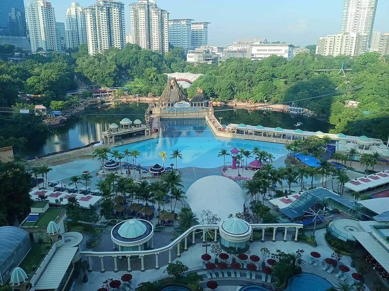 Sunway Lagoon's pools and slides from above