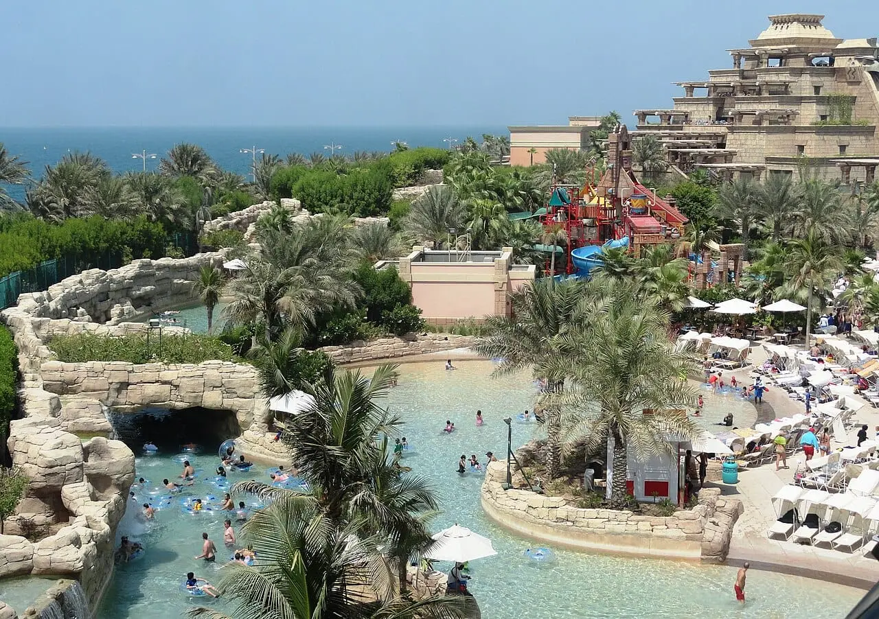 Pools, slides and palms at Aquaventure