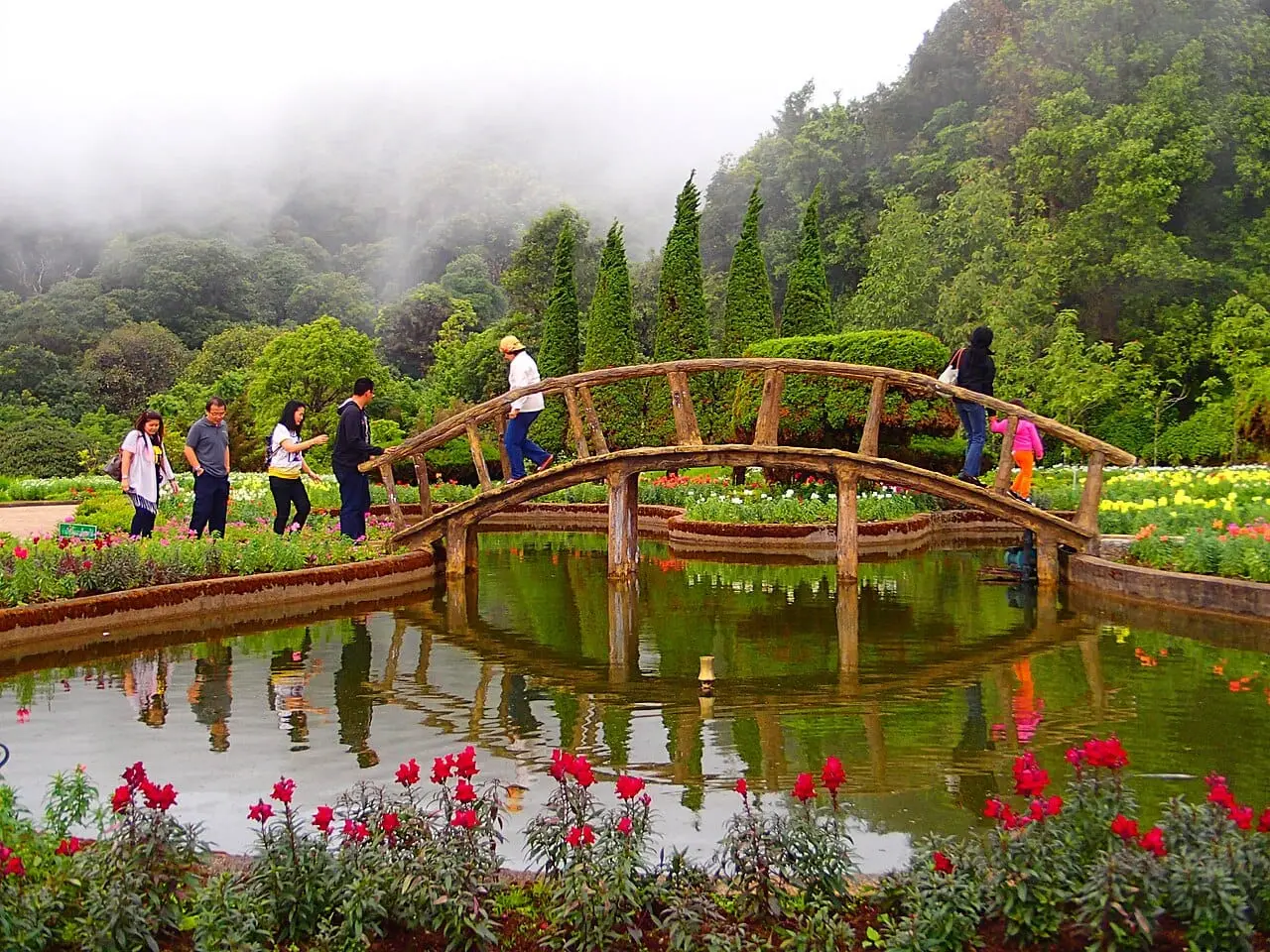 The flower gardens below the pagodas