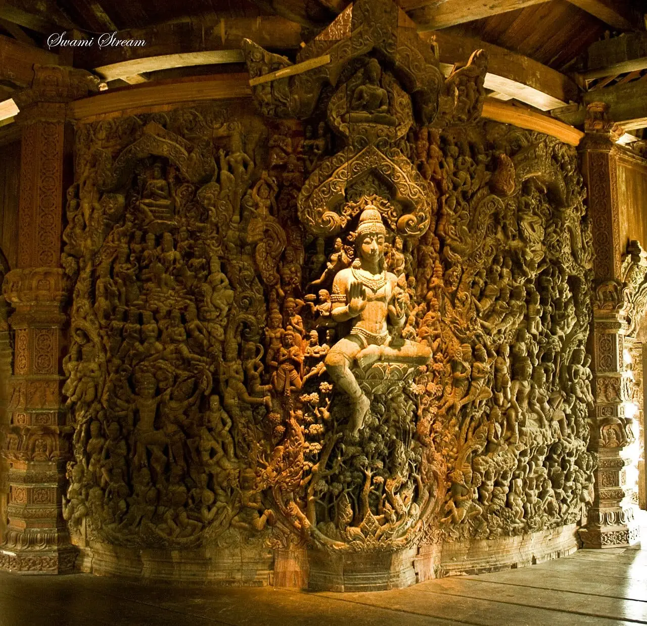 Golden carvings inside the Sanctuary of Truth