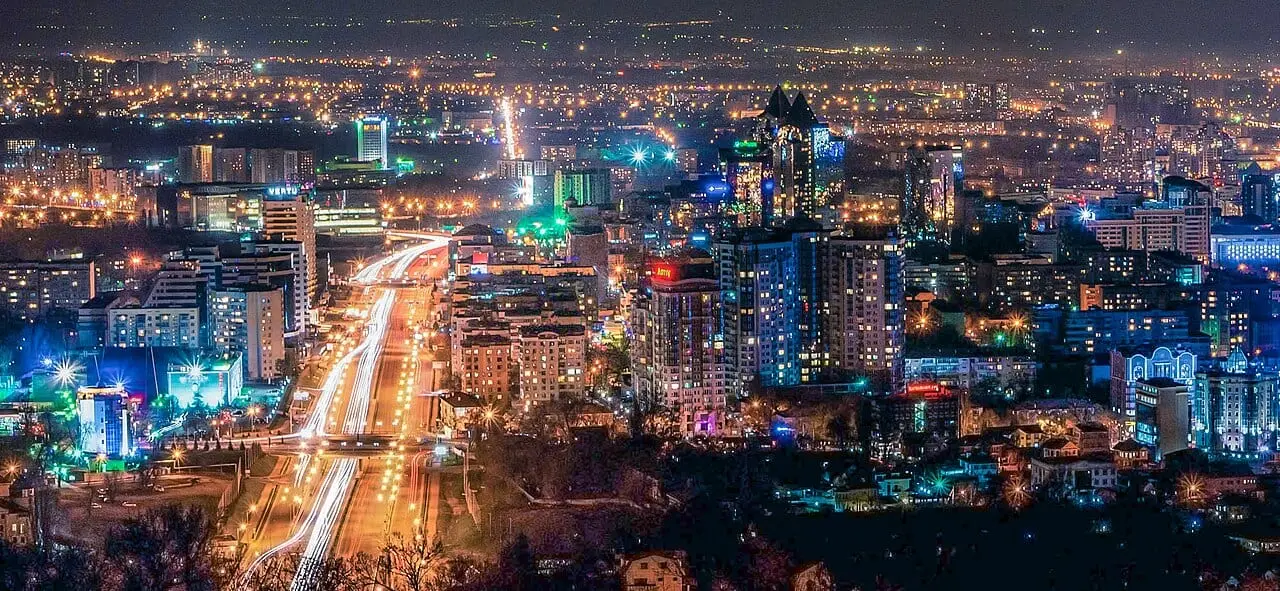 Almaty city lights in the evening