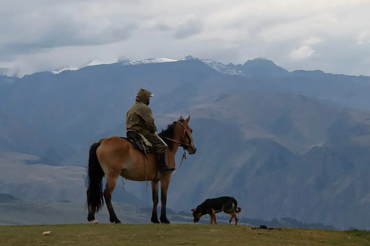 A horseman in the mountains of Kazakhstan