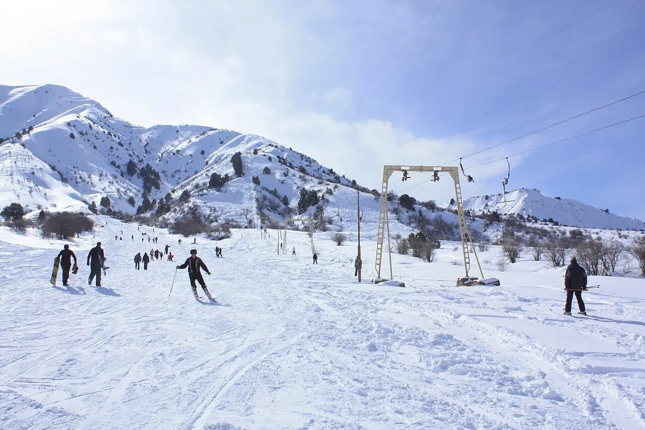 Skiers on the slopes at Chimgan