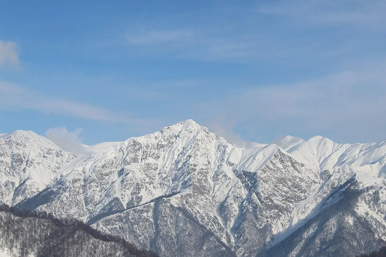 Snow-covered Caucasus peaks near Gabala