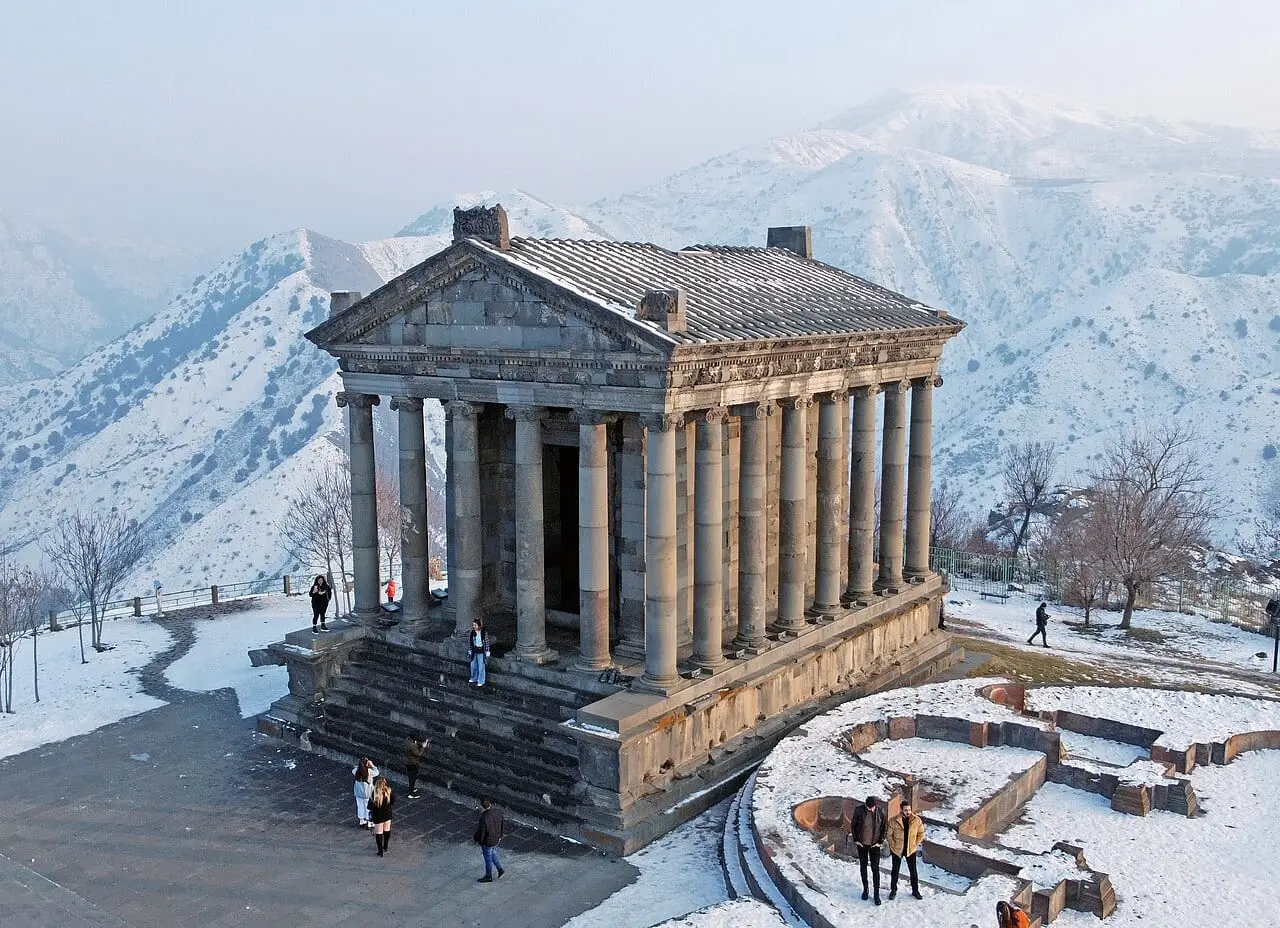 Garni Temple in winter, seen from above