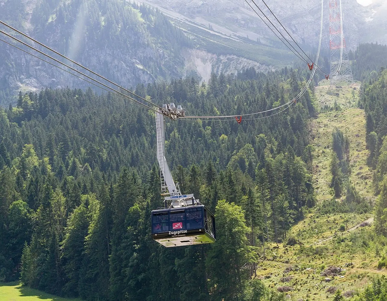 The Zugspitze cable car above the forest
