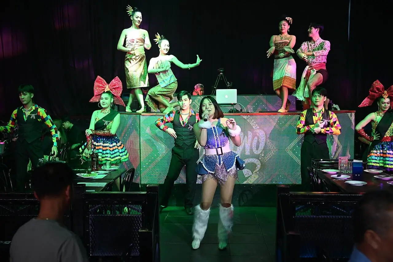 Performers on stage at a Pattaya cabaret