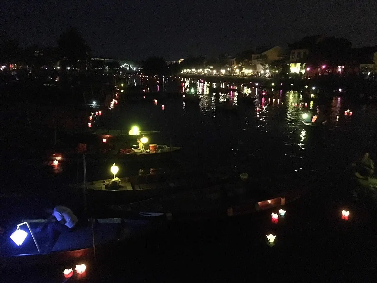Lanterns on the river in Hoi An at night