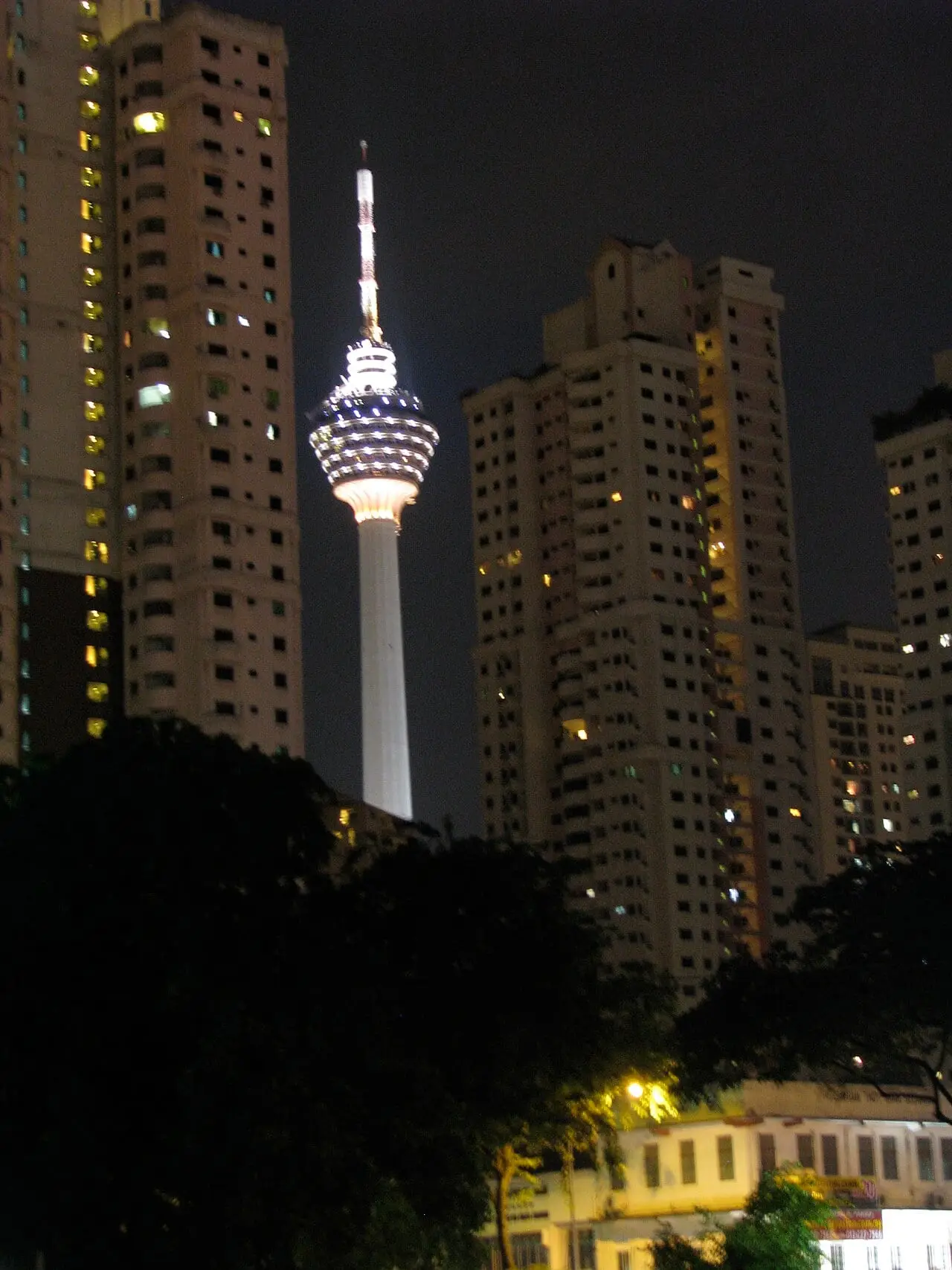 KL Tower lit up at night