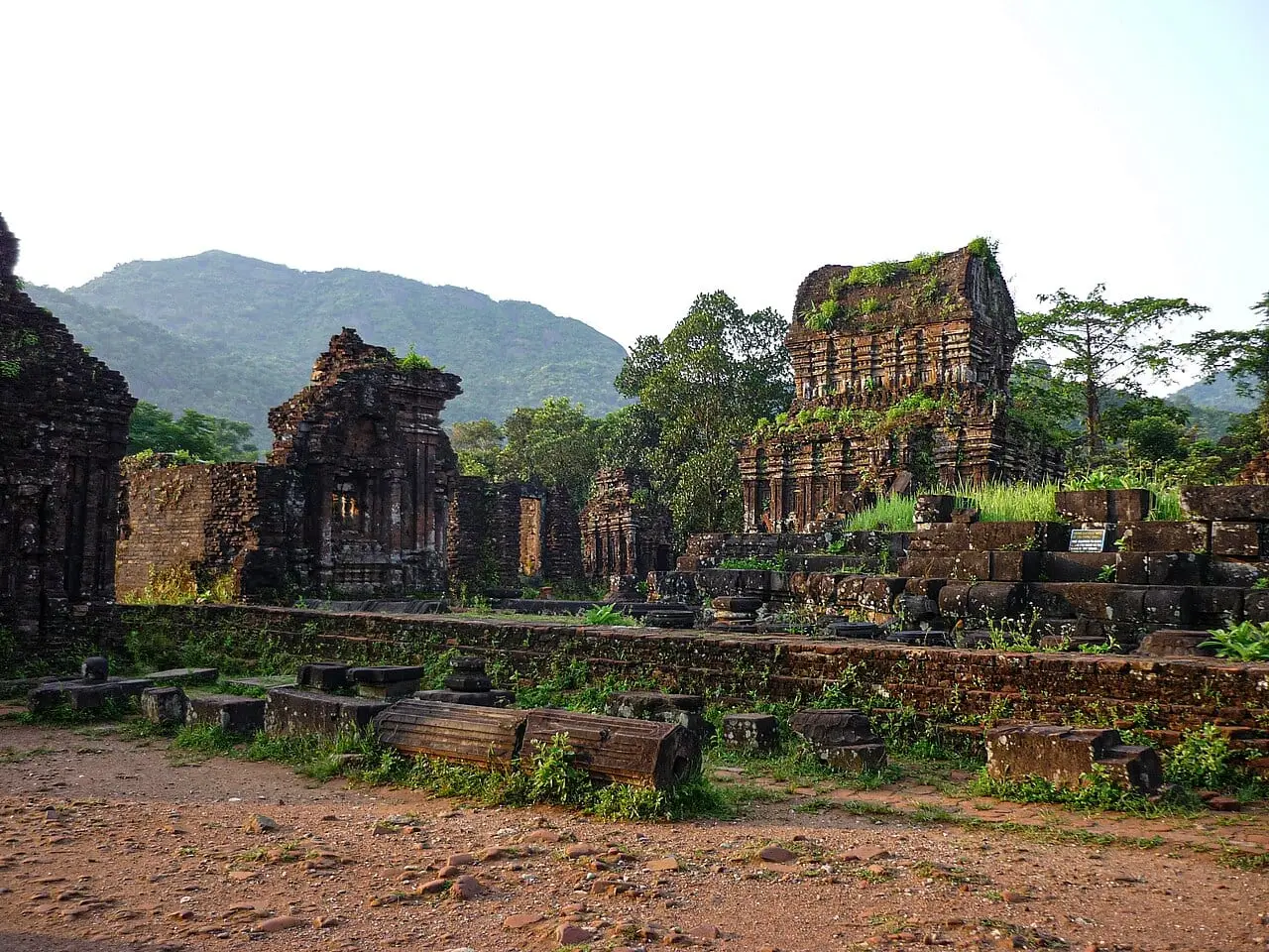 The ruins of My Son below the mountains