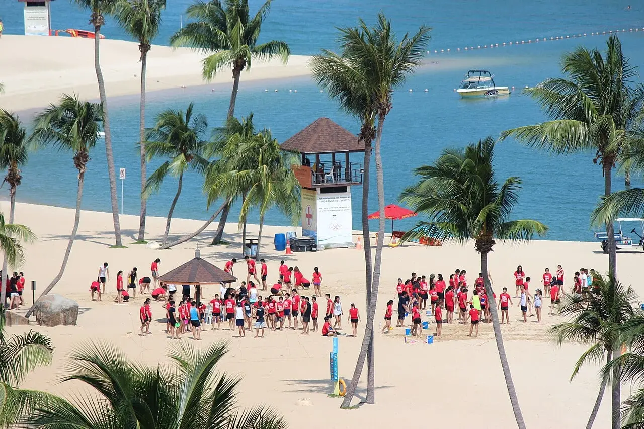 Siloso Beach on Sentosa, where the bungy tower stands