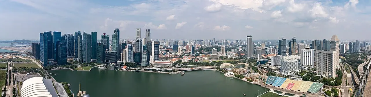 The Singapore skyline across Marina Bay, seen from above