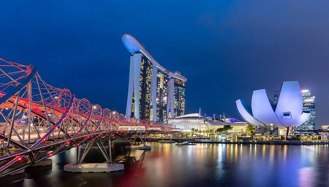 Marina Bay Sands and the Helix Bridge at night