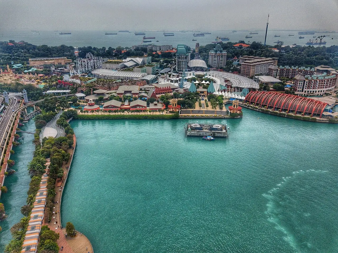 Sentosa Island and the harbour from the air
