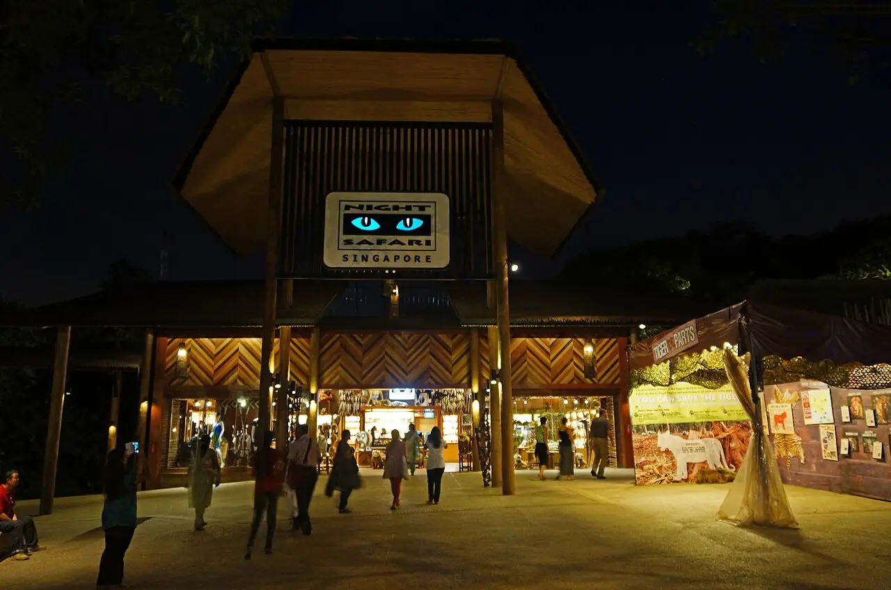 The lit-up entrance of the Night Safari, Singapore