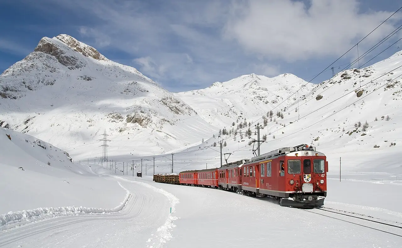 The Bernina Express in the snow