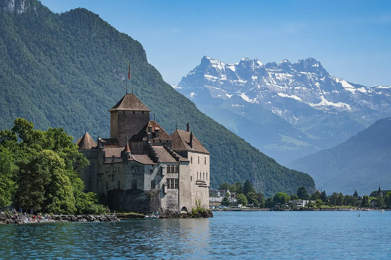 Chillon Castle with the Dents du Midi behind