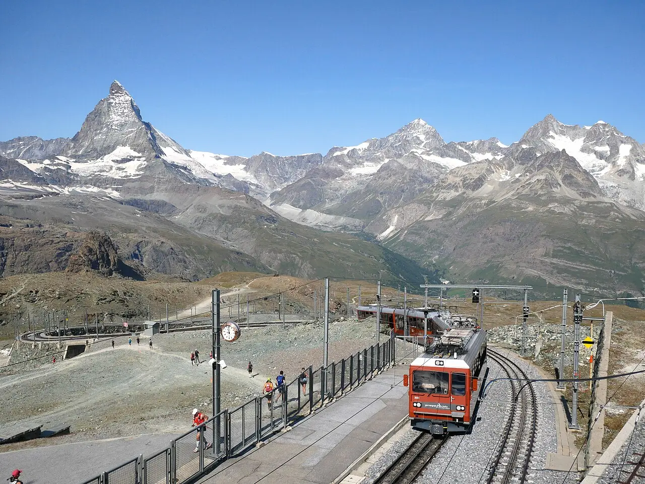 The Gornergrat train heading towards the Matterhorn