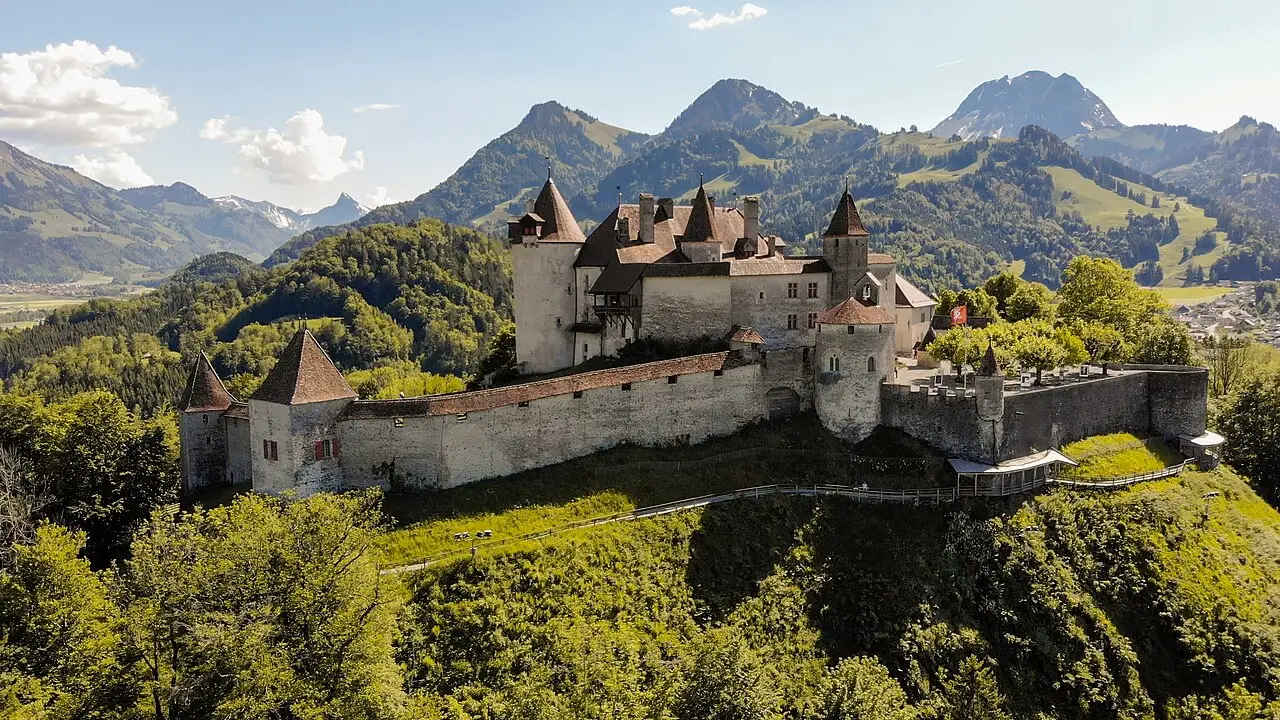 Gruyères Castle and its hilltop town