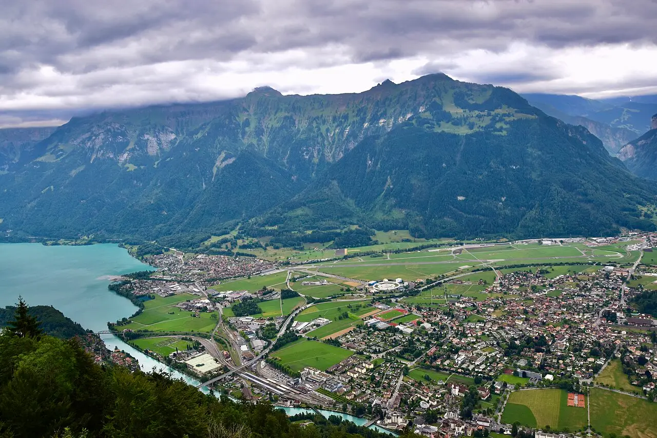 Interlaken between Lake Thun and Lake Brienz from Harder Kulm
