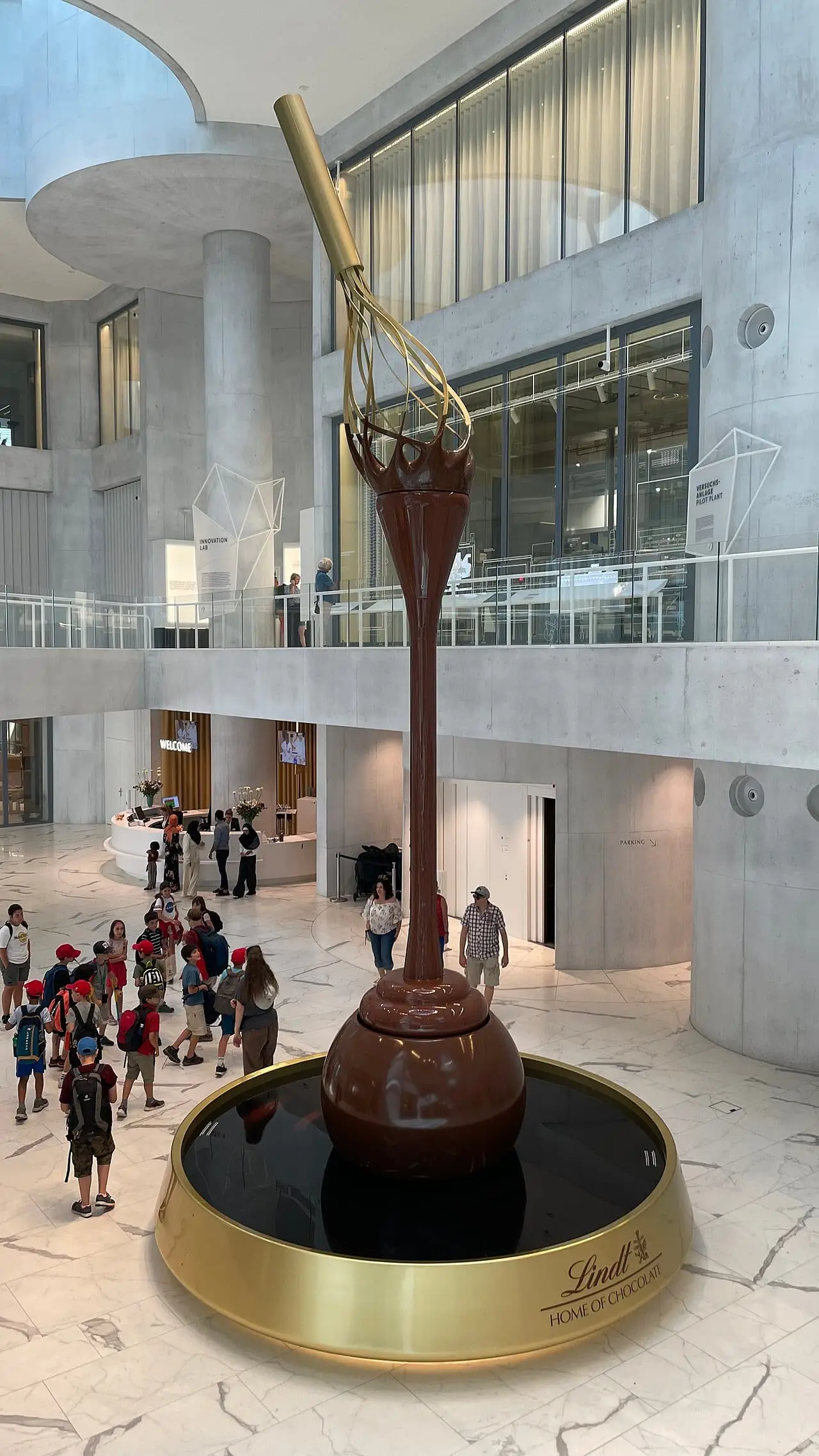 The chocolate fountain in the Lindt Home of Chocolate