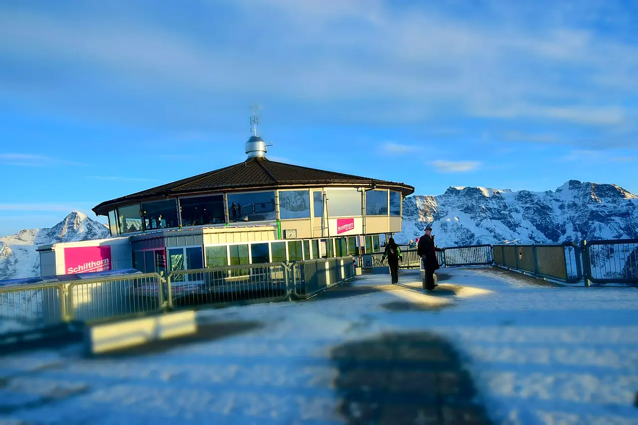 The revolving Piz Gloria restaurant on the Schilthorn summit