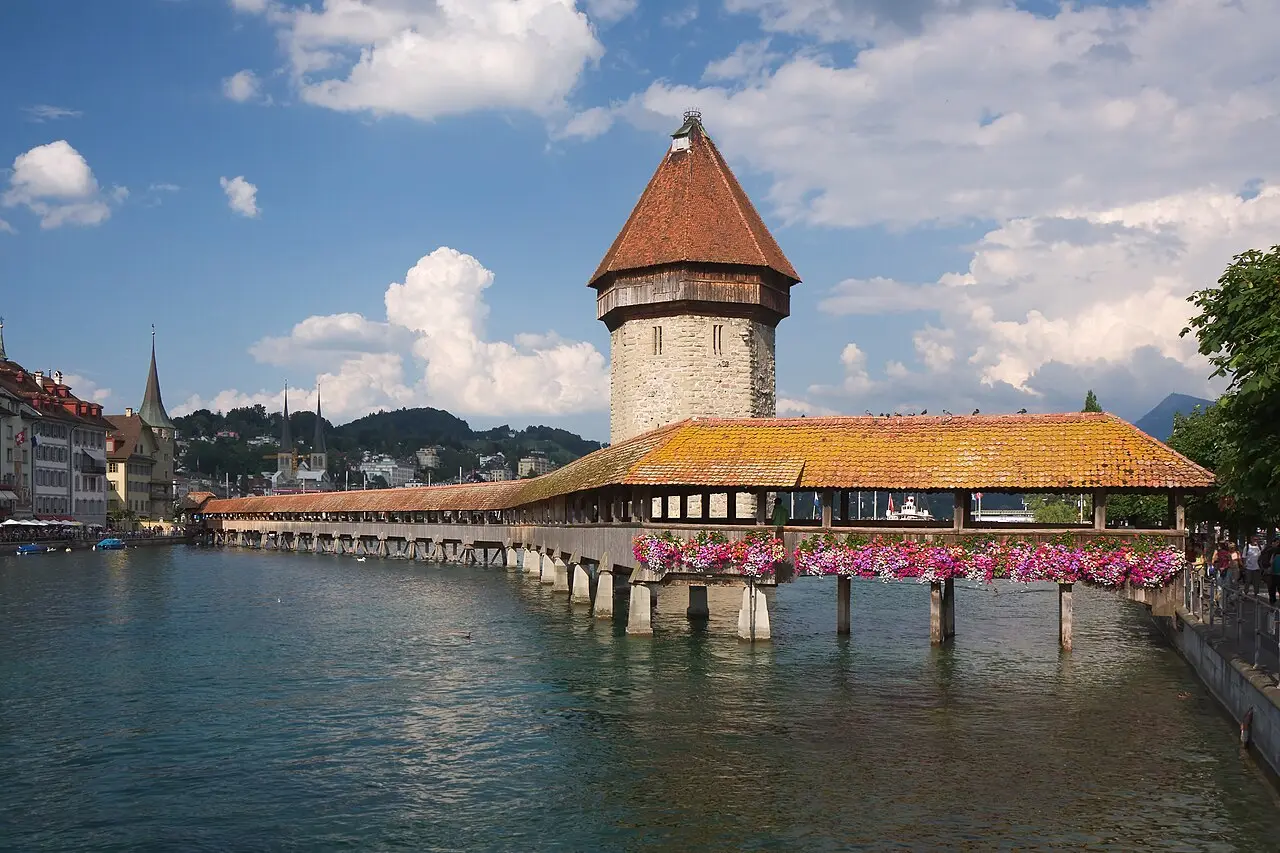 The Chapel Bridge and Water Tower in Lucerne