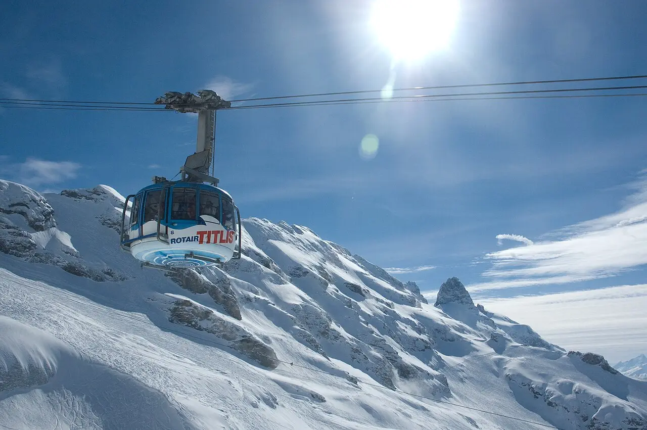 A Titlis gondola above the glacier