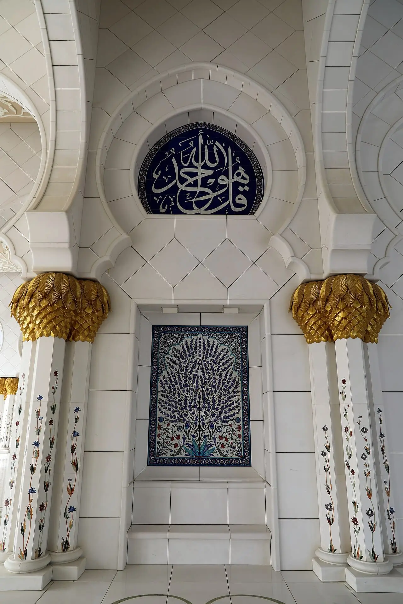 Gilded columns and marble at the Sheikh Zayed Grand Mosque