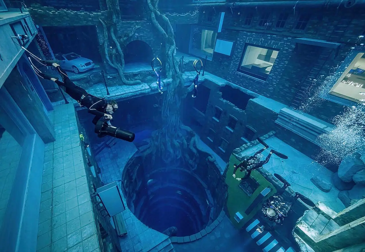 Looking down into the Deep Dive Dubai pool
